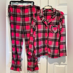 KENSIE 2 Pc PJ Set🩷Hot Pink Plaid -Velvet Look Fabric Long Pants & Long Sleeves